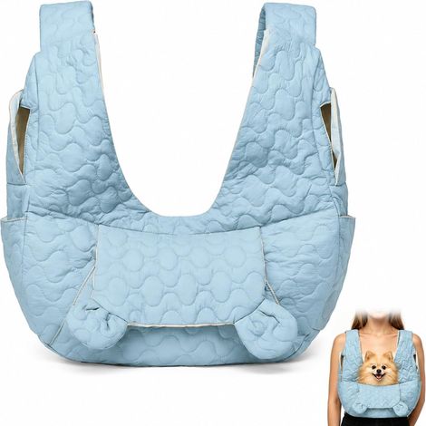 Sac de transport mains libres pour chien jusqu'à 10 kg, poche avant ajustable pour petits chiens, idéal pour les promenades et les activités de plein air, couleur bleue (1/5)