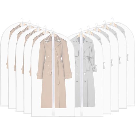 Lot de 10 housses de protection semi-transparentes pour vêtements suspendus, 60 x 120 cm, anti-poussière et anti-humidité (1/5)