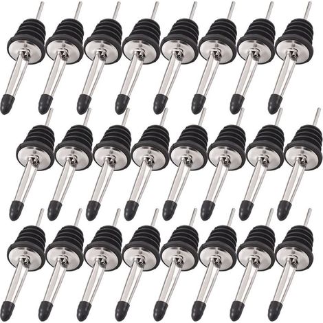Set di 24 beccucci versatori in acciaio inox con beccuccio conico classico e tappi in gomma, adatti per versare alcolici, aceto, sciroppo o olio d'oliva. (1/5)
