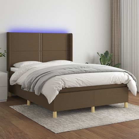 Boxspringbett mit Matratze & LED Dunkelbraun 140x190 cm Stoff