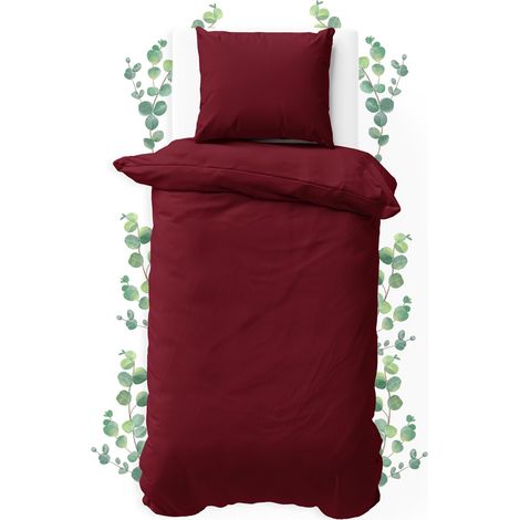 Parure de lit 100 % coton renforcé - Housse de couette 135 x 200 cm et taie d'oreiller 80 x 80 cm, ensemble de 2 pièces avec fermeture éclair (135x200cm, Bordeaux, 2 pièces) (1/5)