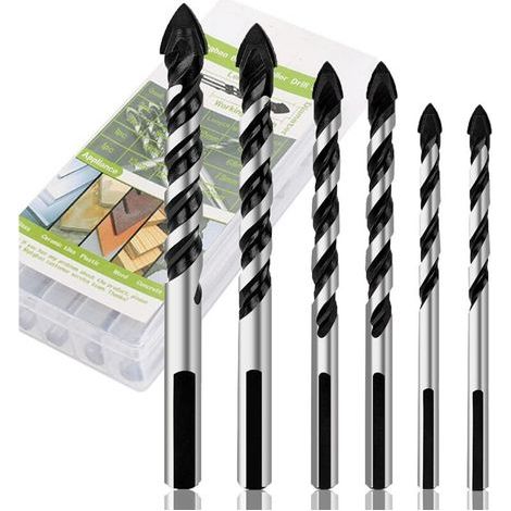 Lot de 6 forets pour carreaux de céramique, forets de maçonnerie pour verre, brique, carrelage, béton, plastique et bois Pointe en carbure de tungstène pour miroir mural et carreaux de céramique avec (1/5)