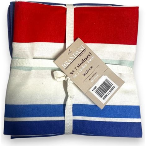 Brandani Oceano set 2 strofinacci cotone righe e ape blu