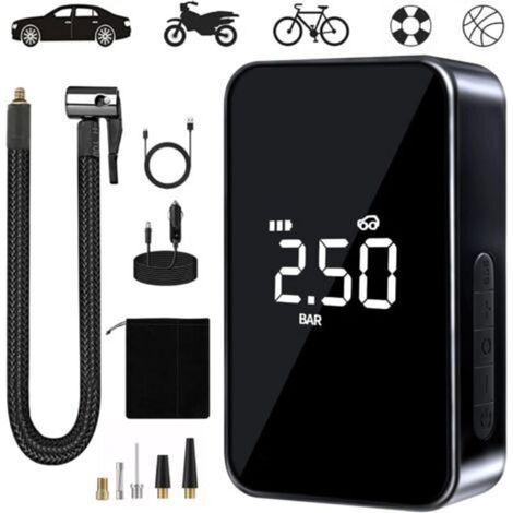 Portable Air Compressor, 6000mAh Mini Electric Inflator, 150PSI Electric Bike Pump, Compressor with Digital Display, LED Light and USB Port for Motorcycle, Car and Bike Tyres, etc. (1/5)