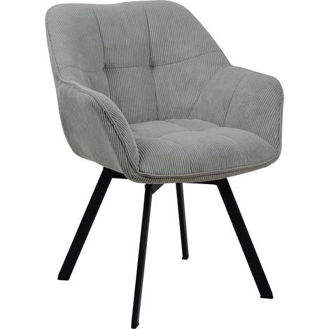 Chaise de salle à manger assise pivotante confortable en velours côtelé gris et métal noir 100002037