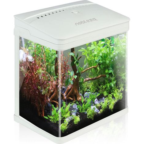 Nobleza - Nano Acquario in Vetro e Plastica per Pesci Acqua Tropicali con Illuminazione a LED e Filtro Inclusa. 7 Litri, Colore Bianco. (1/5)