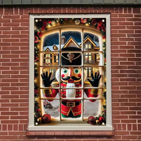 Bannière de Noël à suspendre à la fenêtre, décoration festive, bonhomme de neige pour les fêtes de fin d'année, décor Père Noël - 80 x 120 cm (polyester) - 1