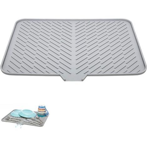 1 unidad, alfombrilla de silicona con orificios de drenaje, apta para encimeras o fregaderos, para escurrir el agua de platos y tazas, antideslizante, gris, 58431,1 cm (1/5)