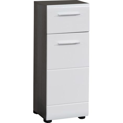 LineBad Badschrank 1 Tür, 1 Schublade rauchsilber, weiß Hochglanz. (1/5)