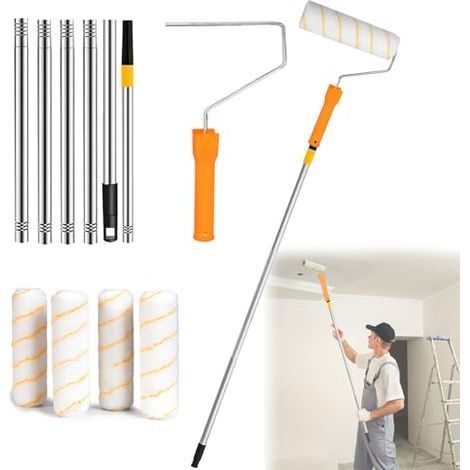 Professionelles Teleskop-Farbroller-Set 30–180 cm – mit 4 wiederverwendbaren Walzen und XXL-Griff – für Wandmalerei, Decken und Renovierung