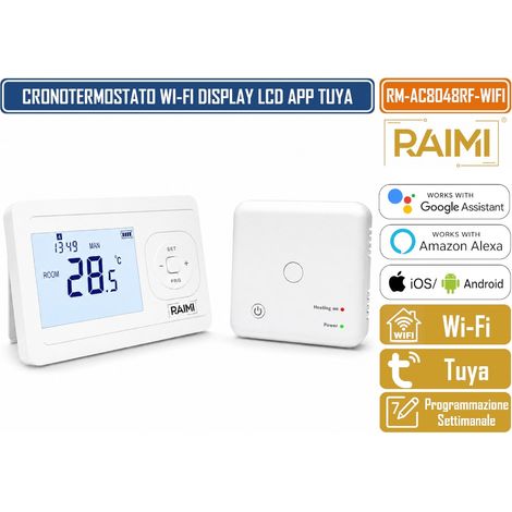 RAIMI AC8048RF-WIFI CRONOTERMOSTATO DIGITALE WIRELESS SMART PER CALDAIA CON DISPLAY LCD, PROGRAMMAZIONE SETTIMANALE 5+1+1 E CONTROLLO APP SMART LIFE TUYA (1/5)