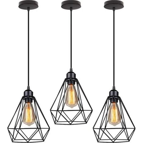 U-Do 3Pcs Lustre Suspension Ajustable Vintage Lampe Cage en Métal Industriel Lustre Plafonnier Intérieur décoration Escaliers Salon (1/4)