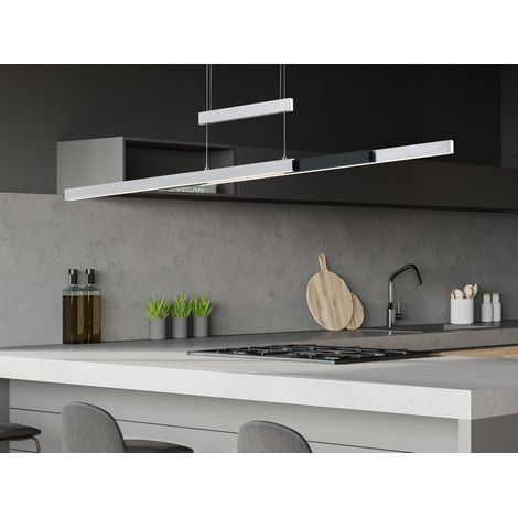 LED Pendelleuchte TRAJAN ausziehbar höhenverstellbar Silber Schwarz, B: 150cm (1/5)