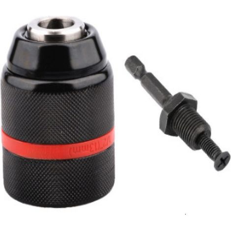 Poignée hexagonale 6,35mm + mandrin – lot de 2 – mandrin autobloquant 13mm, tout métal, pour perceuse percussion (1/5)