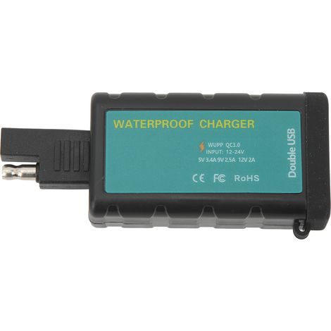 Chargeur de téléphone étanche pour vélo électrique et moto, prise SAE, câble de 1,4 m, adaptateur de charge double QC3.0 carré 12 V (1/5)