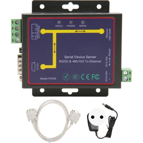 Convertisseur Série Ethernet RS232/RS485/RS422, Port RJ45 10/100M, Serveur TCP/IP, 300-230400bps, Alimentation 100-240V EU (1/5)