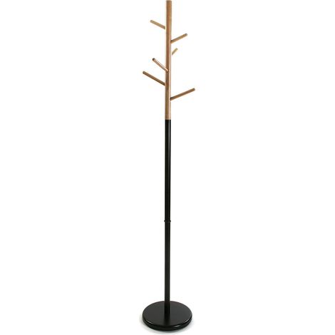 Porte-Manteau Vêtements Portemanteau Minimaliste, avec 6 Crochets ou cintres pour vêtements ou Sacs pour la Salle, Dimensions (H x l x L) 171 x 28 x 28 cm, Métal et Bois, Couleur: Noir (1/5)