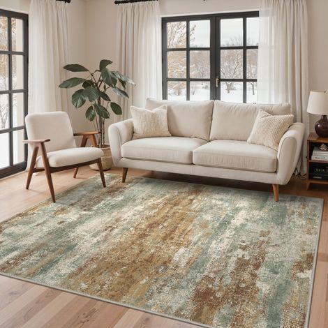 Tapis Salon Résumé 160x230cm Lavable en Machine Rug AntidéRapant Poil Ras, pour Chambre Salle a Manger Descente de Lit Bureau, Cuisine, Rouge Orangé (1/5)
