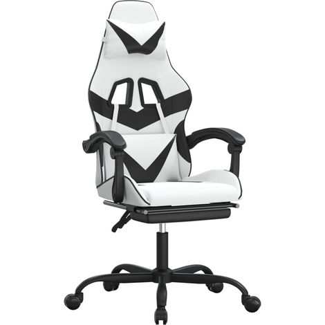 Chaise de bureau,Chaise de bureau pivotante et repose-pied Blanc et noir Similicuir CFW55659 (1/5)