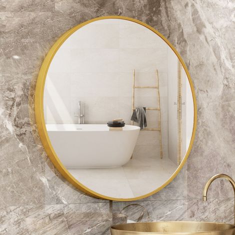MIQU Wandspiegel 60x60 cm Badspiegel ohne Beleuchtung Rund Spiegel Gold Metallrahmen Spiegel für Badezimmer/ Wohnzimmer/WC 600mm