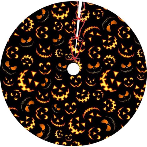 Arbre Skirt - 91 Cm - Motif Citrouille Sourire - Pour Décoration D'Automne Et De Noël - Noir - 1 Pièce (1/5)