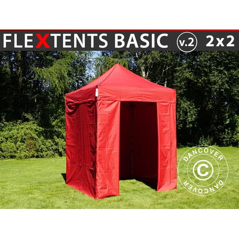 Gazebo pieghevole FleXtents Basic v.2, 2x2m Rosso, inclusi 4 fianchi