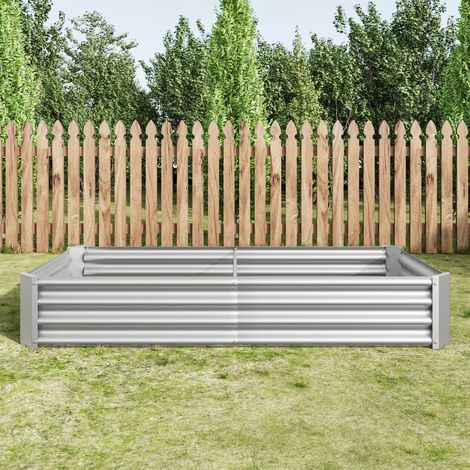Kit bac potager en tôle d'acier ondulée anthracite 180×91×30 cm sans fond, revêtement zinc-aluminium anti-rouille, bords repliés sécurisés pour jardin, terrasse et cour