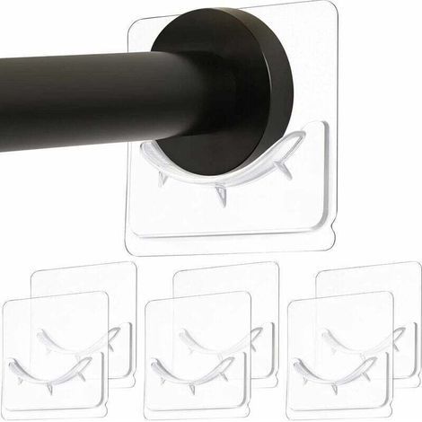 6 Pièces Support de Tringle de Douche Mural Adhésif d'Installation sans Perçage, Support de Fixation de Tige Adhésive (1/4)