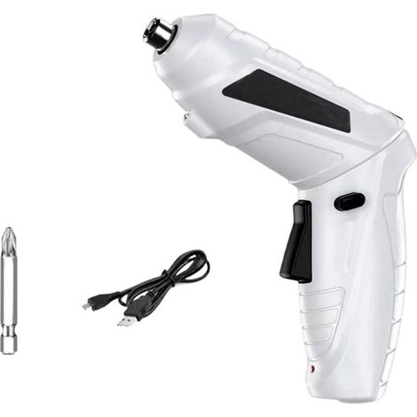 Outils électriques stables et durables, batterie au lithium, alimentation, perceuse électrique, tournevis ABS, corps rotatif à 180°, sans fil, blanc.
