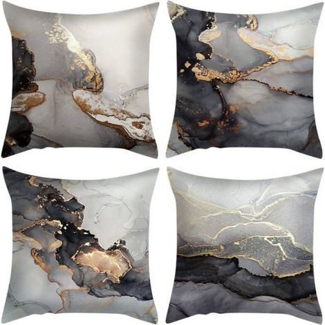 Housse de Coussin Gris 45 x 45 cm Or Noir Abstrait Art Moderne 4 Pices Odipie (1/4)
