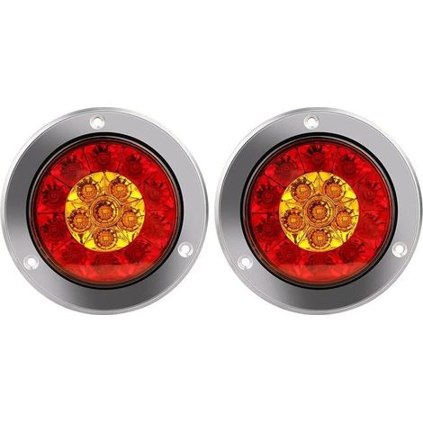 Rond LED Feu de Freinage Feu, 4x4"Rouge Ambre LED Feux Arrière Indicateur Lampe (1/5)