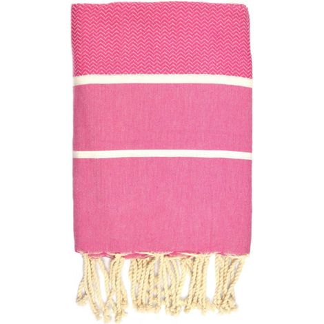 Fouta 100x200 fuchsia rayures blanches - 100% coton - franges (1/2)