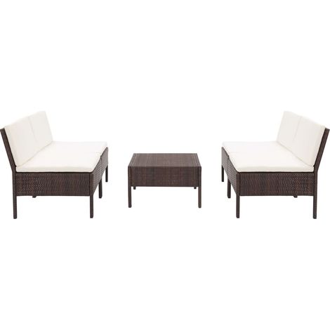 5-tlg. Garten-Sofagarnitur mit Auflagen Poly Rattan Braun