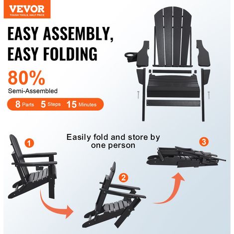 Chaise Adirondack en Plastique, Lot de 2, Fauteuil de Jardin Pliant Portable, Charge 181,4 kg, avec Porte-Gobelet, Accoudoir Relaxa… (1/5)