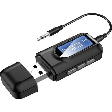 Adaptateur Bluetooth 5.0 Transmetteur avec écran LCD,Récepteur et Émetteur 3-en-1 sans Fil Double Connexion Jack 3.5mm (1/4)