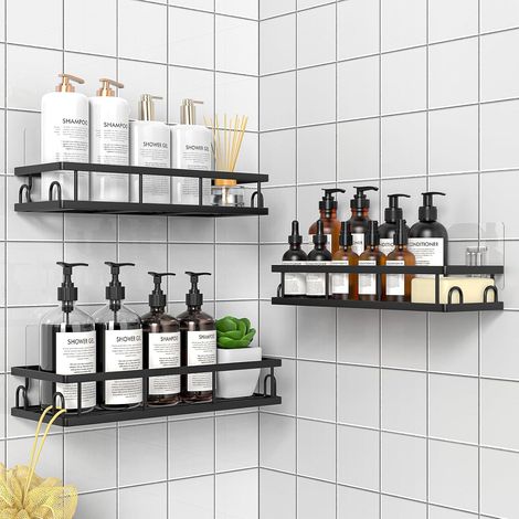 Etagère Douche sans Percage, Noir- 3 Pièces (1/5)