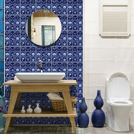 Sticker Mural Carrelage adhésif Cuisine Salle de Bain - 9 STICKERS CARREAUX DE CIMENT AZULEJOS ARTURO - 9stickers10x10cm (1/5)