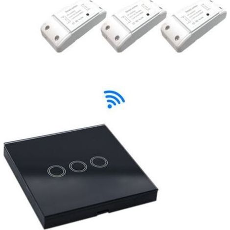 Télécommande et émetteur mural pour motorisations,Interrupteur Tactile Sans Fil A Distance, 1 Emetteur (Panneau De Commande A Trois Voies) + 3 Recepteurs (Identification Par Radiofrequence Rf (1/4)