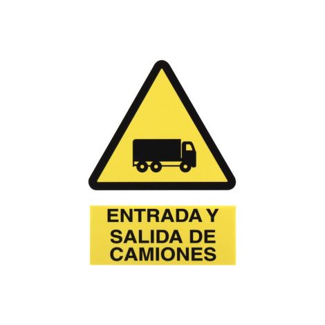 Señal de advertencia Entrada y salida de Camiones                                                   Poliestireno       420X297 mm (1/2)