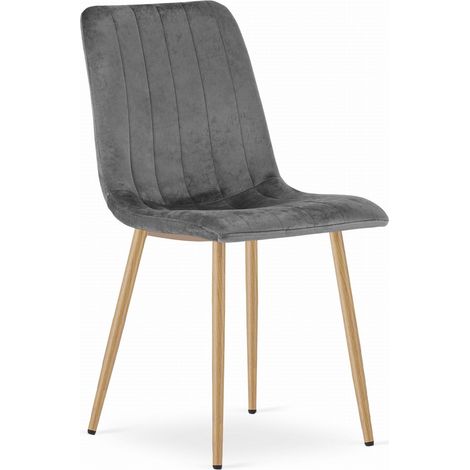 Sedia Lava in velluto grigio scuro con gambe effetto legno (1/5)