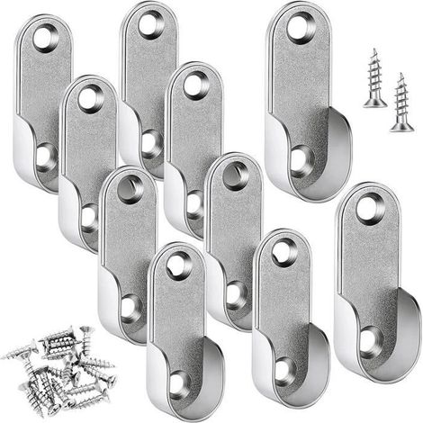 Support Équerre,10 Pcs avec 20 Vis Support d'Extrémité de Crochet de Bride d'Armoire pour Tige de 16 mm/ 0,6 Pouce de Diamètre (1/4)