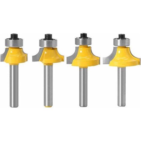 Ensemble de 4 fraises à arrondir pour le travail du bois, fraise à arrondir en carbure, rayons de coupe d'angle 3,18 mm, 4,76 mm, 6,35 mm, 7,92 mm, fraise à chanfreiner, fraise à quart de rond, outil (1/5)