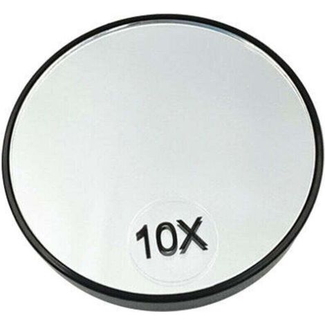 Espejo de maquillaje redondo con aumento de 10x y dos ventosas para afeitarse y maquillarse.
