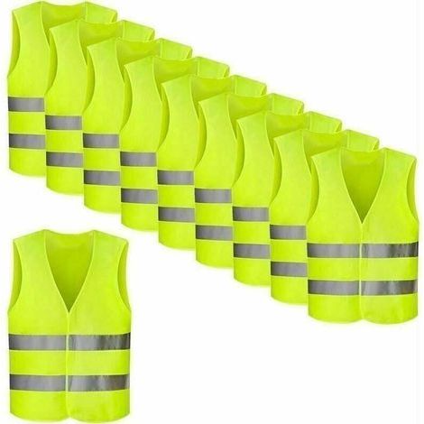 Pack de 8 gilets haute visibilité, jaune fluo, gilet réfléchissant, gilet d'accident, assistance routière réfléchissante à 360 degrés- (1/5)