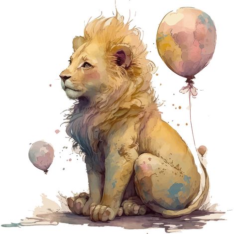Papier peint panoramique Enfants - Lionceau Ballon - 130 cm x 84 cm (1/2)