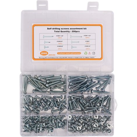 Lot de 200 vis autoperceuses tête ronde cruciforme en acier carbone zingué blanc-bleu pour matériaux non métalliques (1/5)