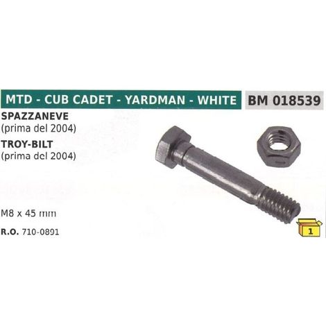 Goupille de sécurité M8x45mm chasse-neige CUB CADET TROY BILT 710-0891
