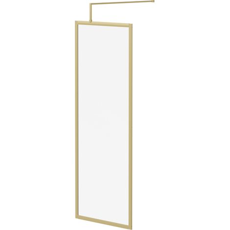 Colore 8mm Clear Glass Brushed Brass 1850mm x 700mm Fully Framed Walk In Shower Screen including Wall Channel and Support Bar (1/5)