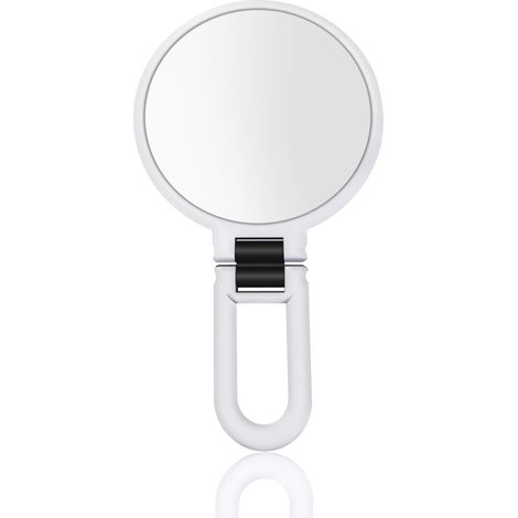 Miroir grossissant double face blanc 10x/1x avec support, miroir grossissant portatif pour maquillage, points noirs (13 cm, 10x/1x, argent) (1/4)