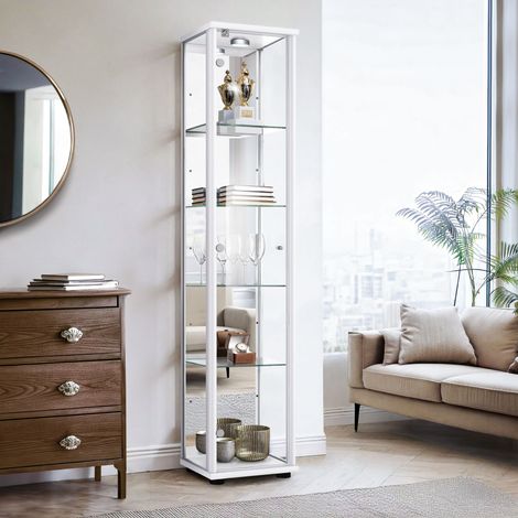 K-Möbel Vitrine Collection Blanc 176x37x33cm Miroir Serrure LED